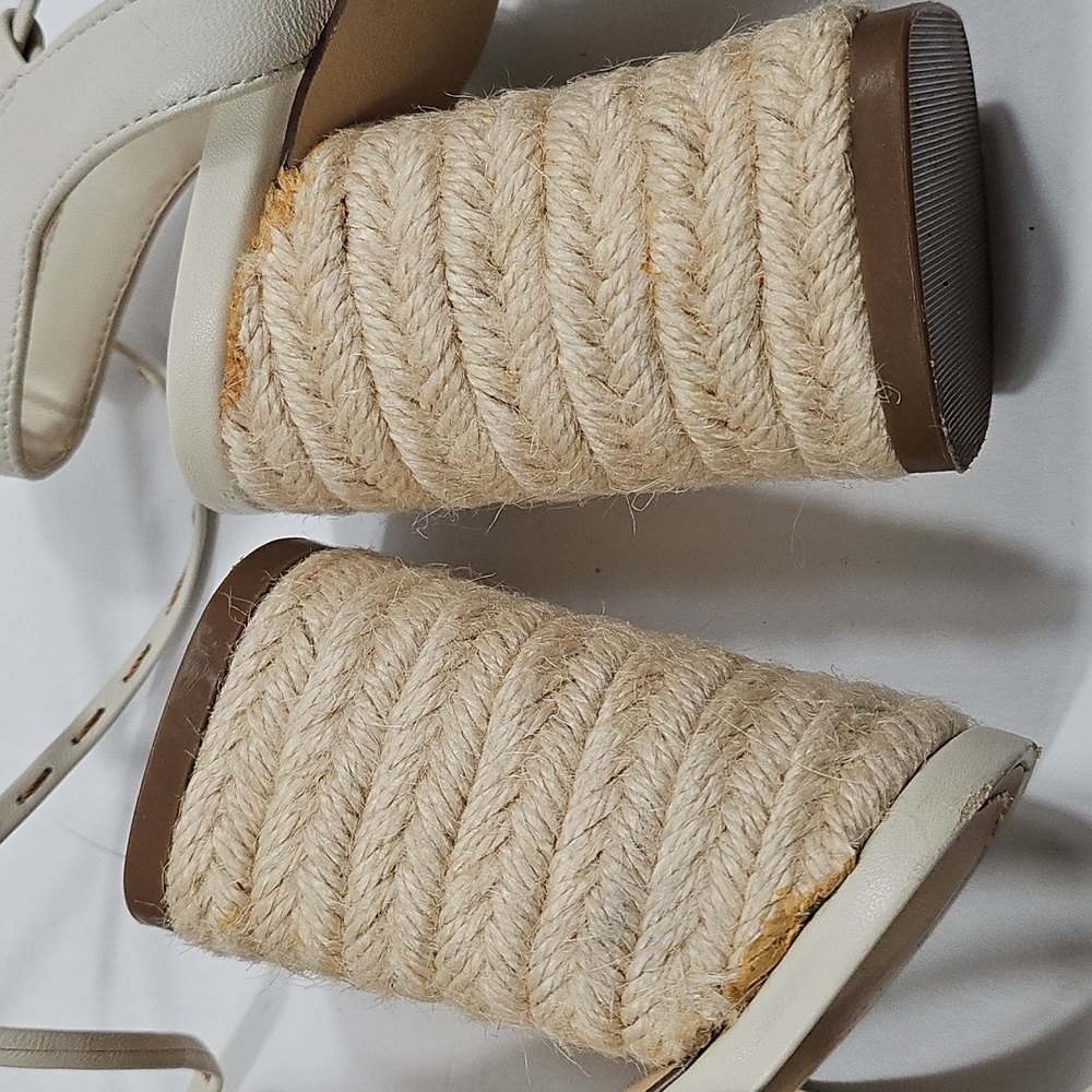 Gibson Latimer Tasha Sheep Leather Cream Ankle Wrap Jute Block Heel Sandal - Picture 15 of 16